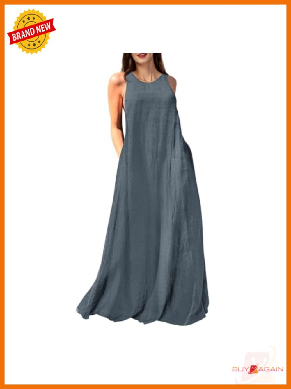Linen Cotton Sleeveless Maxi Dress Racerback Pockets